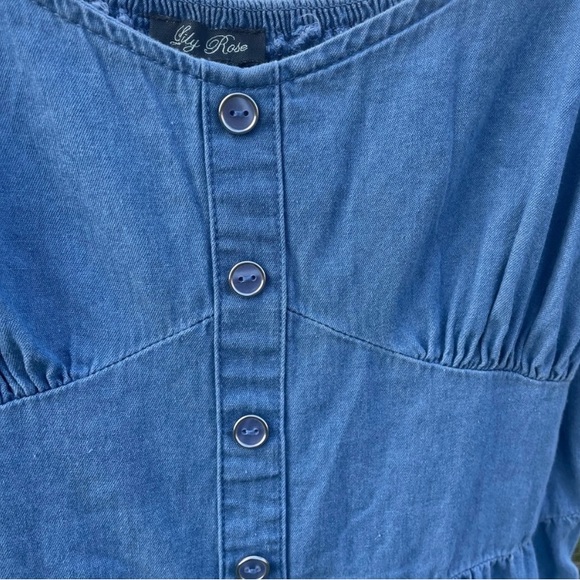 Lily Rose Button Down Western Country Festival Denim Romper - Picture 3 of 5